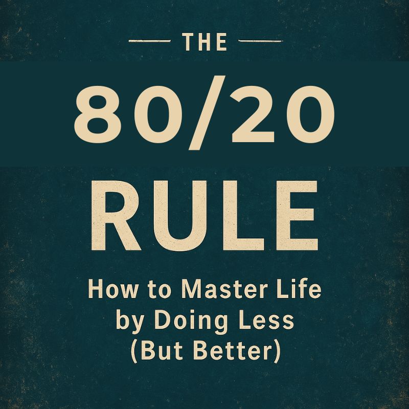 A conceptual digital graphic illustrating the 80/20 rule (Pareto Principle), featuring abstract percentage symbols, bar graphs, and a focused highlight on the smaller segment creating the greatest impact.
