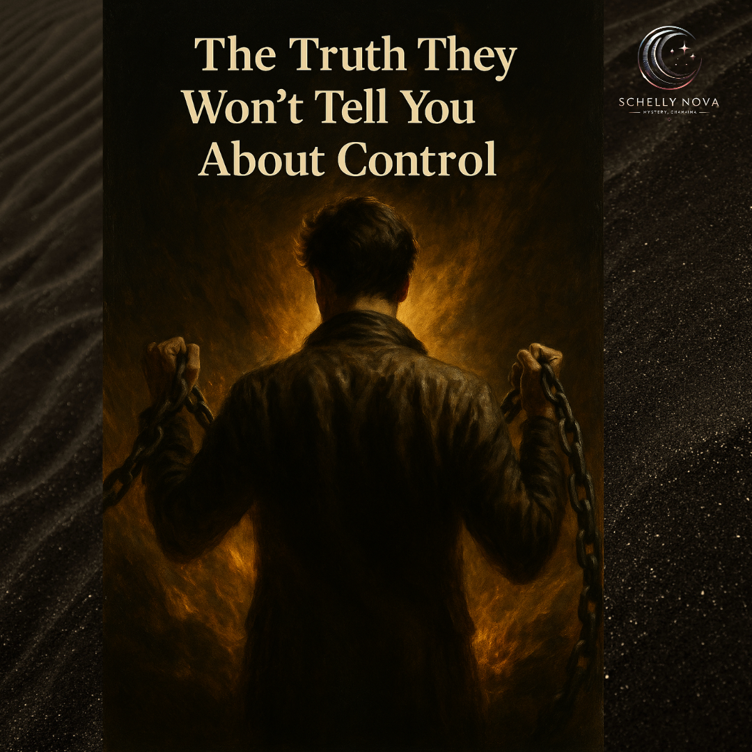 A digital painting in a dramatic, moody style depicting a lone figure gripping chains, silhouetted by golden light, symbolizing control and power dynamics.