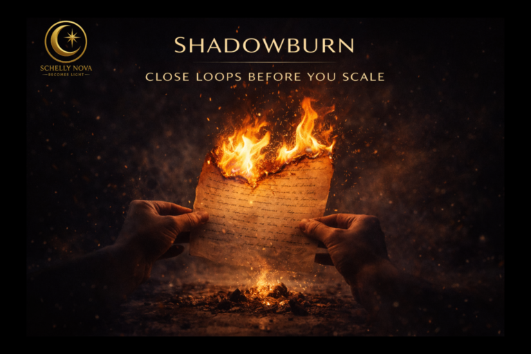 Hands burning a written page in a dark setting, representing closure, release of the past, and sealing emotional loops before growth and expansion.